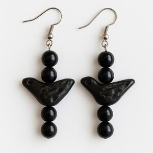Unique Black Bird Beaded Earrings